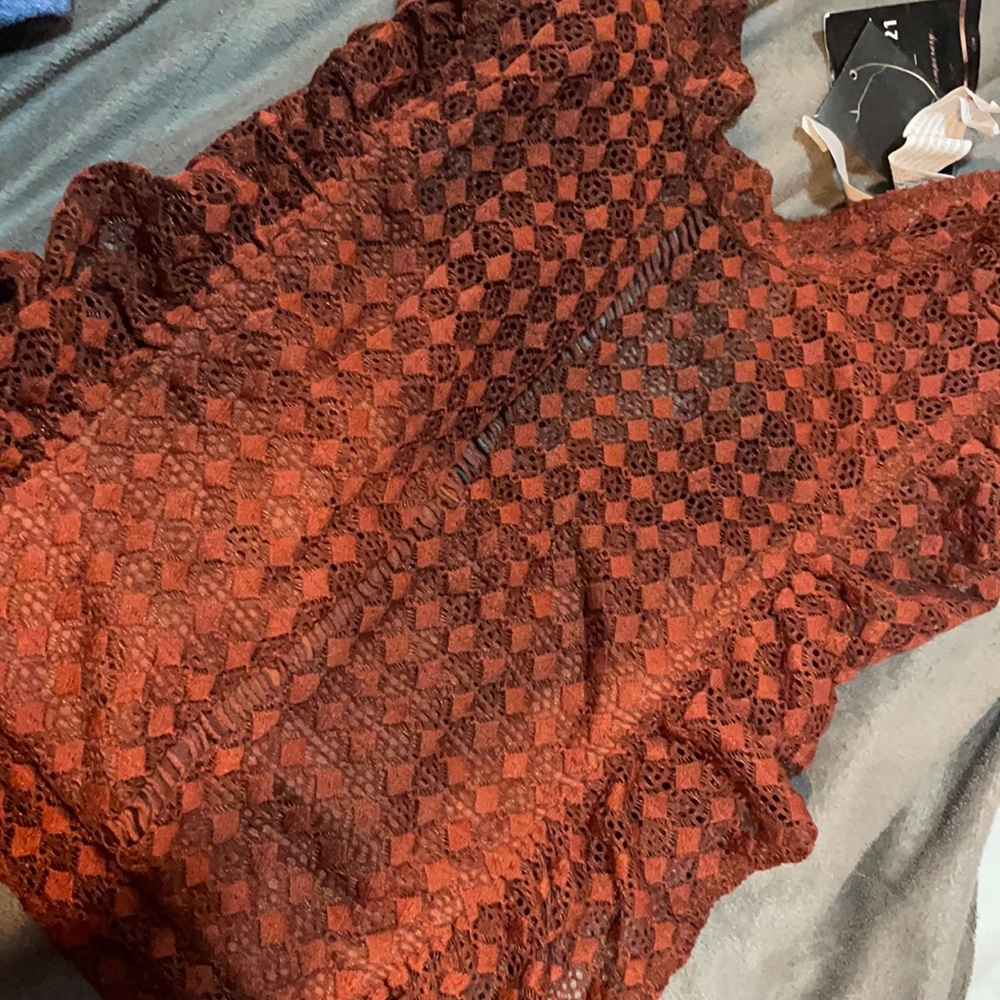 Forever21 high neck sleeveless amber colored top.